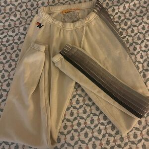 Aviator Nation 5 STRIPE SWEATPANTS - VINTAGE WHITE // GREY size small